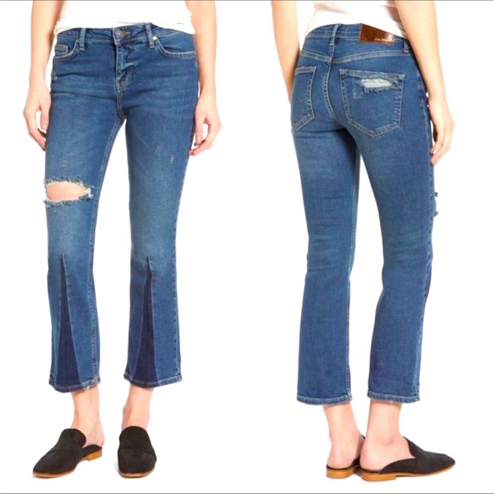 Free People Color Blocked Cropped Flare Jean Size 25 Distressed